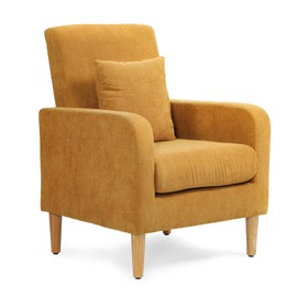 Athena Collection Modern Accent Chair with Cushion, Comfy Upholstered Fabric Reading Chair for Adult, Soft Sofa Armchair for Living Room, Bedroom, Dorm, Yellow