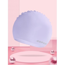 COPOZZ Adult Swim Caps, Silicone Waterproof Comfortable Swimming Cap for Women, Long and Short Hair (Purple-12yrs+)
