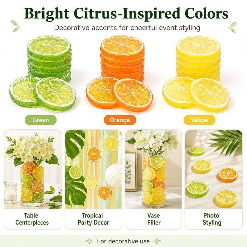 60 Pcs Artificial Lemon Slices Fake Fruit Props Yellow Green