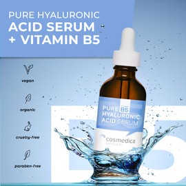 Cosmedica Skincare Hyaluronic Acid Serum with Vitamin B5 - Intense Hydration, Anti-Aging, Non-Greasy, Paraben Free, Face Serum - 2oz