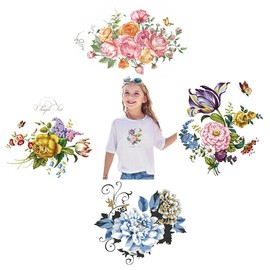 Flowers Iron on Stickers Transfers Patches for Kids Butterfly Iron On Appliques for Girls Kids T-Shirt, Jackets, Jackets, Totebags, Clothing Decorations 4 Pcs Art Decalsarment Accessories