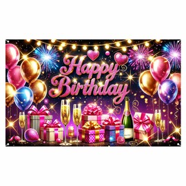 Nuxovilar Sweet Pink & Gold Hearts Happy Birthday Banner - Large 71"x43" Party Backdrop, Yard Sign, Girly Birthday Decor for Girls, Indoor & Outdoor