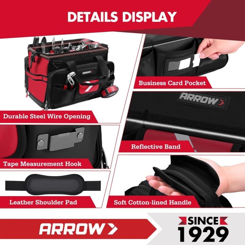 ARROW 17" Large Heavy Duty Tool Bag w/36 Pocket Zippered