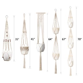 Mkono Macrame Plant Hangers, 5 Pack Different Tiers Indoor Hanging Planters Basket with 5 Hooks Decorative Flower Pots Holder Stand Boho Home Decor, Ivory