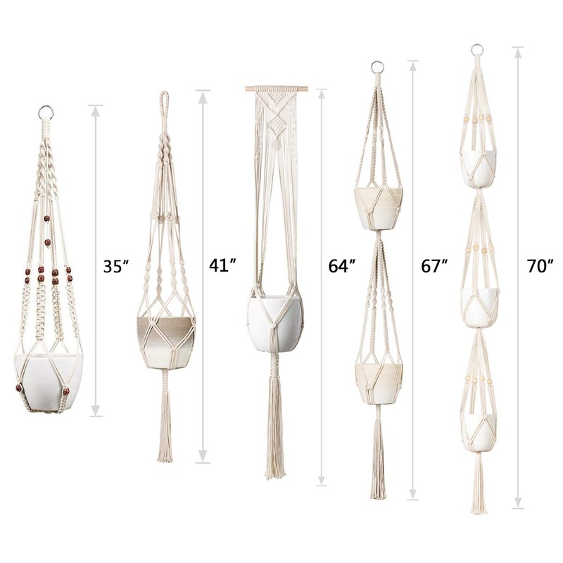 Mkono Macrame Plant Hangers, 5 Pack Different Tiers Indoor Hanging