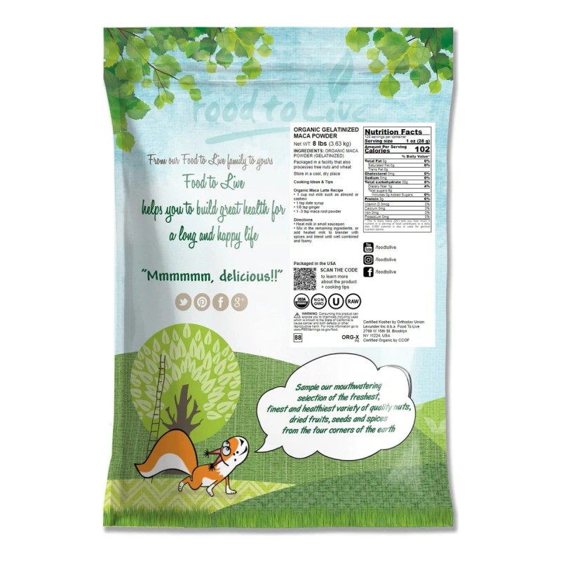 Polvo De Maca Orgánica Food To Live 8 Lbs