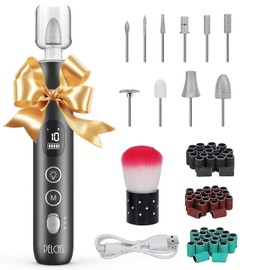 PELCAS Electric Nail Grinder, 10 Speeds Cordless Nail Drill with LED Light, Portable Manicure and Pedicure Kit, Nail File with LCD Screen for Human, Pet, Thick Toenails, Natural & Acrylic Nails Grey