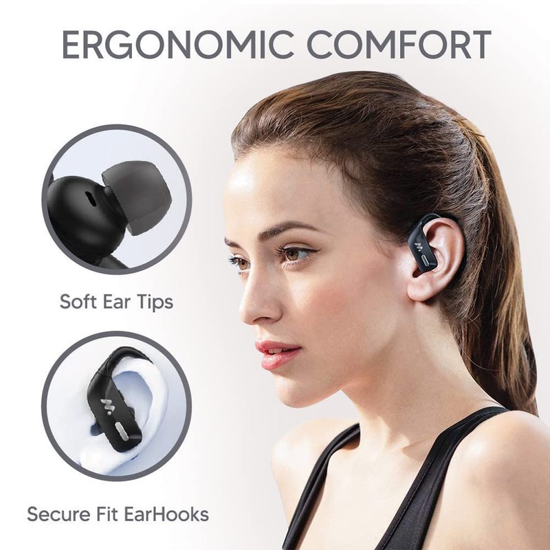 MetaTronics Wireless Bluetooth Earbuds with Microphone & EarHooks Portable Charging