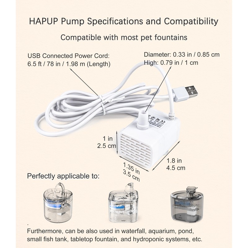 HAPUP Cat Water Fountain Pump Replacement Silent Original Cat Fountain