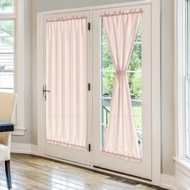Melodieux Semi Sheer French Door Curtains 72 Inches Long, Linen Look Rod Pocket Privacy Drapes for Patio Sliding Glass Door Window, Light Pink, 52 by 72 Inch, 2 Panels