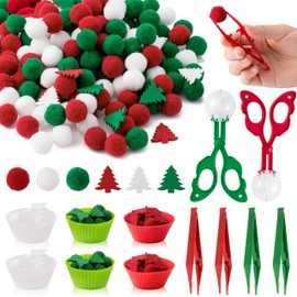 EZdhuawuse Christmas Fine Motor Toys - 270Pcs Winter Counting Sorting Sensory Bin Filler Set for Kids Xmas Counting Toy with Felt Christmas Tree Pom Poms Cup Clip for Preschool Education Activities