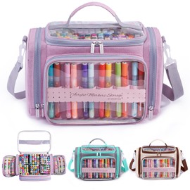 APOFFICE Marker Storage Organizer Case for 180–300 Markers – Large Marker Holder with Divider, Travel Carrying Case for Alcohol Markers, Pens, Colored Pencils, and Stationery – Portable Art Supply Bag