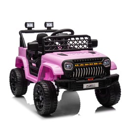 GarveeLife 12V Kids Ride On Truck Electric Vehicle Battery Powered Car Toddles Ride On Toy for Boys Girls with Remote Control, 4-Wheel Suspension, Battery Display, LED Lights, Music, Pink