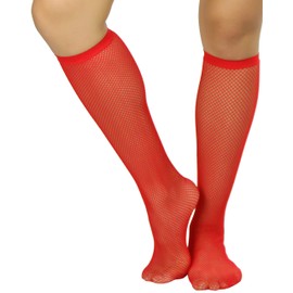 ToBeInStyle Women’s Sheer Fine Fishnet Knee High Backseam Novelty Nylon Socks - Red, One Size