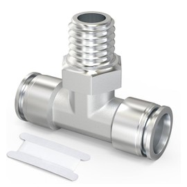 TAILONZ PNEUMATIC 304 Stainless Steel Male 6mm x 1/4" BSP Threaded Tee and Push Fit Fittings PT6-02 (Pack of 2)