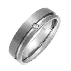 Theia Titanium Court 0.05ct Diamond Matt with Polished Groove 6mm Ring - Size X