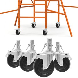 RDUIGT 5 Inch Scaffolding Wheels Set of 4 Scaffold Wheels with Locking Brakes Round Stem Rolling Scaffolding Caster 440LBS Capacity Per Wheel