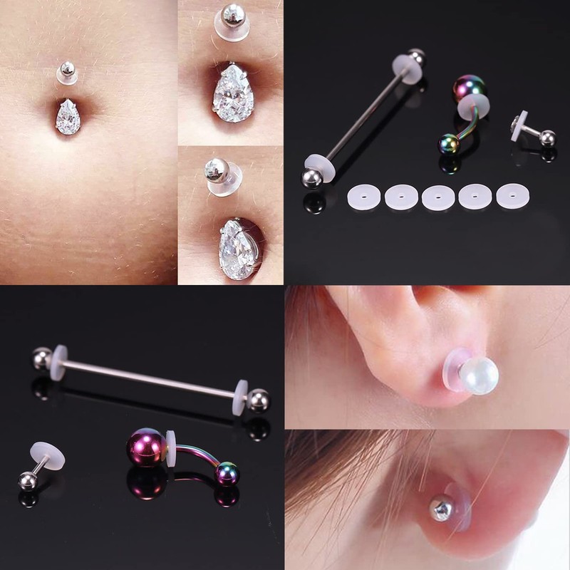 ZS 60Pcs Silicone Healing Non Pull Piercing Discs for Piercing