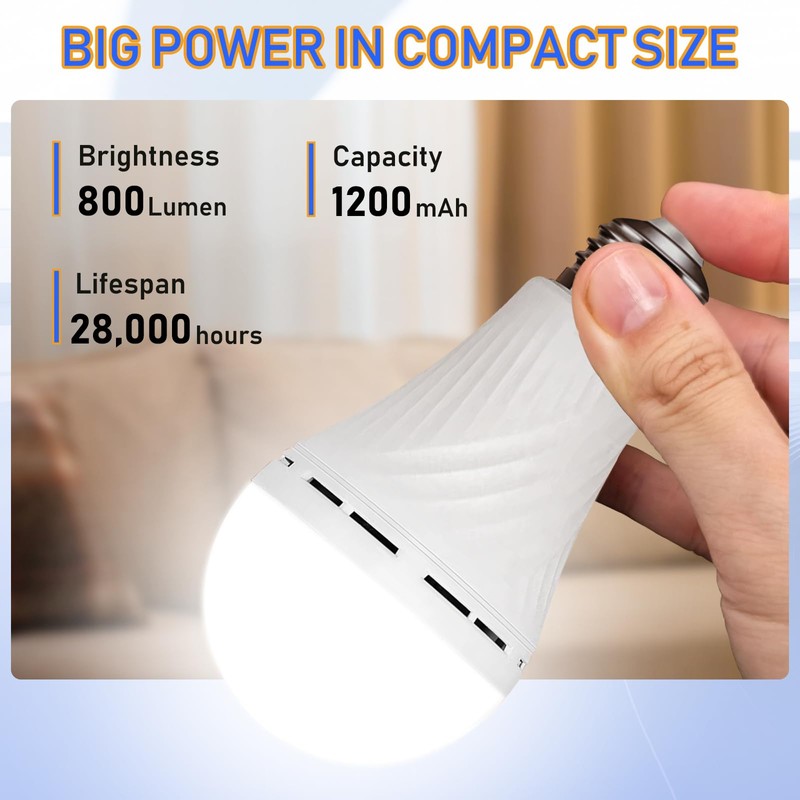 Neporal LITE Emergency Rechargeable Light Bulbs A19, Light Up to