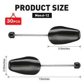 Bucherry 30 Pairs Plastic Shoe Trees Bulk Spring Shoe Trees for Men Stretcher Sneakers Shape Keeper Inserts Holder, US Size 6-12(Black)