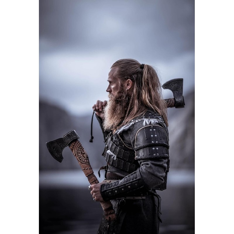 22-Inch Hand-Forged Viking Axe with Sheath, Hatchet with Sheath, Axe