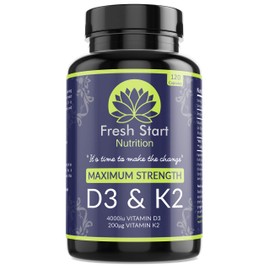 Vitamin D3 4000 IU and Vitamin K2 200µg MK7 - Vitamin D3 K2 High Strength Supplement - 120 Capsules 4 Month Supply Cholecalciferol - K2 Menaquinone-7 - Made in The UK
