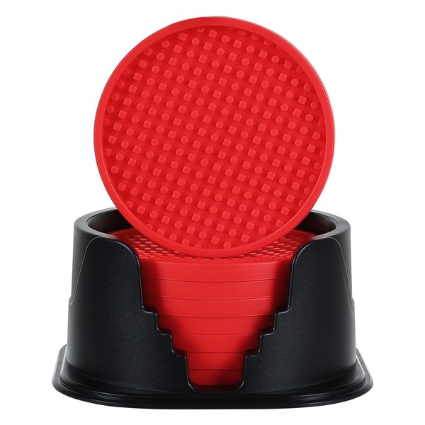 Amooca Silicone Coasters 8 Pack with Holder Anti-Slip Non-Stick Drink