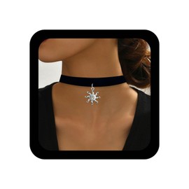 Xduargs Boho Samt Choker Vintage Sonne Anhänger Halskette Gothic Schwarz Samt Band Halskette Silber Sonnenschein Kragen Kette Für Frauen