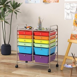 RELAX4LIFE Craft Organizers and Storage Cart - Rolling Cart with 12 Drawers, Wheels, Mobile Rolling Utility Cart for School, Office, Beauty Salon, Art Supply Storage Organizer (Multicolor)