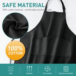 Viedouce 2 Cooking Aprons 100% Cotton for Men and Women, Adjustable Kitchen Apron with Large Pockets, Aprons for Chefs, BBQ, Painting, Baking, Cooking, Home Use, Restaurants, Cafés, Gardens, Black