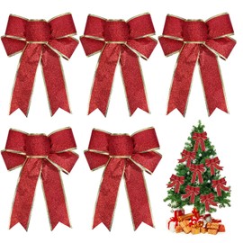 TUONYIS 5pcs Large Christmas Bows Red Glitter Bows for Christmas Tree Decoration Glitter Red Christmas Tree Decoration Bows Christmas Decorative Bows Christmas Bows Decorative Xmas Decor Wreath (Red)