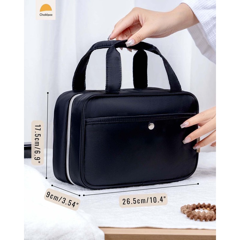 Chakipee Water Resistant Makeup Cosmetic Bag Travel Organizer, black, M
