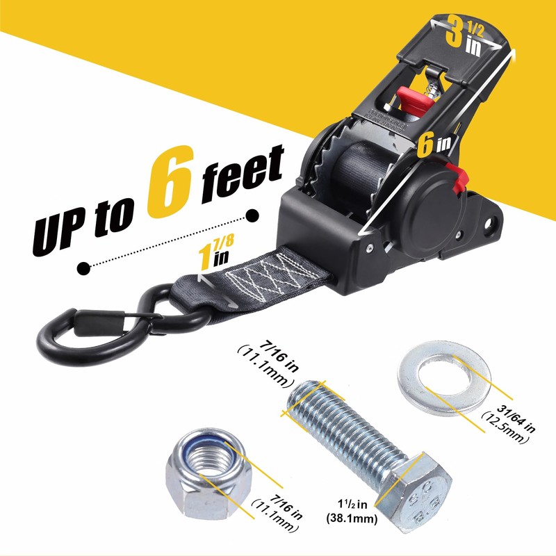 Ayaport Retractable Ratchet Straps 2 inch x 6ft Boat Transom