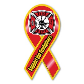 Support Our Firefighters Ribbon Magnet by Magnet America Is 8" x 3.875" Made for Vehicles and Refrigerators