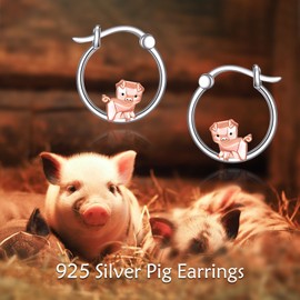 Pig Earrings for Women Hoop Earrings Sterling Silver Pigs Jewellery Gifts for Women, Standard, Sterling Silver, No Gemstone