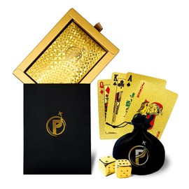 Patty's Travel Store Premium Gold Playing Cards & Game Dice - 24K Gold Foil Coating, Waterproof Playing Cards for Parties, Poker, and Tricks