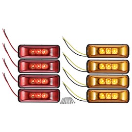 X AUTOHAUX Trailer Light 3 LED Sealed Waterproof 4" Rectangle Stop Brake Turn Tail Signal Marker Light for Truck Lorry RV Trailer UTV Plastic Amber Red (Set of 8)