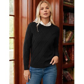 GRACE KARIN Women 2025 Long Sleeve Winter Sweaters, Casual Work Crew Neck Black Pullover,Cable Knit Cozy Clothing M