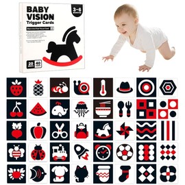 20 Pack Baby Learning Cards, Colorful Black and White High Contrast Baby Cards, Black and White Toys for Newborn Brain Development, Visually Stimulating Learning Activity Cards