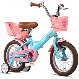 Glerc Sasha 16 Inch Little Kids Bike for Age 4 5 6 7 Years Old Girls Retro Vintage Style Children Bicycles with Doll Bike Seat & Training Wheels & Kickstand, Blue