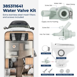 385311641 RV Toilet Water Valve & 385311658 Flush Ball Seal Replacement Kit Leak-Proof for Sealand Dometic 300/301/310/311/320/321 Series RV, Marine, Pedal Flush Toilets