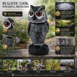Owl Decoy for Bird Deterrent – Shake Head Garden Scarecrow for Yard, Patio & Outdoor Decor