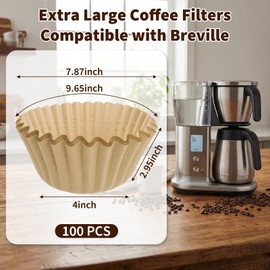 Extra Large Coffee Filters Compatible with Breville, Disposable Coffee Filter Paper Fit for Precision Brewer, 8-12 Cup Coffee Basket Larger for Commercial, Home and Pour Over Coffee 100PCS
