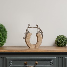 Modern Decorative Figure Help and Cohesion 22.5 x 3.5 x 25 cm Abstract Silver Wooden Base Friendship Figure Man Woman Handful Sculpture Symbol Trust Stylish Living Room Gift Idea