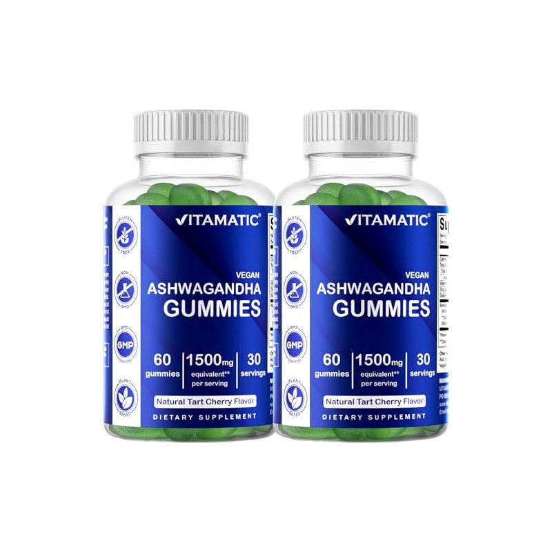 Vitamatic 2 Pack Ashwagandha Gummies 1500 mg Equivalent Per Serving