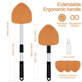 Windshield Cleaner Tool 22.5" L - Car Interior&Exterior Window Cleaning Kit with Extendable Handle&4 Microfiber Pads and Thick Large Wash Sponge,Auto Glass Wiper Brush Kit for Cars Home (7pcs Orange)