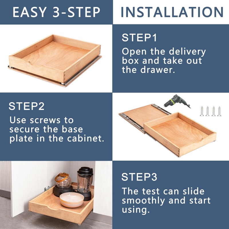 Draworia Pull Out Cabinet Drawers - 6x2 Size Options (12-23'W,18-21'D),