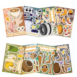 Funny Italian Brainrot Animal Stickers for Kids - 24 Sheets Make Your Own AI Animals, Italian Brainrot Meme Tralalero Tralala Make a Face Stickers, Classroom Rewards, Art Craft Party Supplies (Italy)