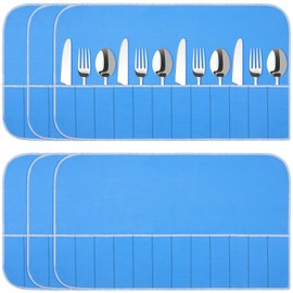 Saintrygo 6 Pieces Anti Tarnish Silver Storage Bags silverware Blue Holder for Flatware Storage Organizer Place Setting Roll with White Ribbon for Kitchen Utensils