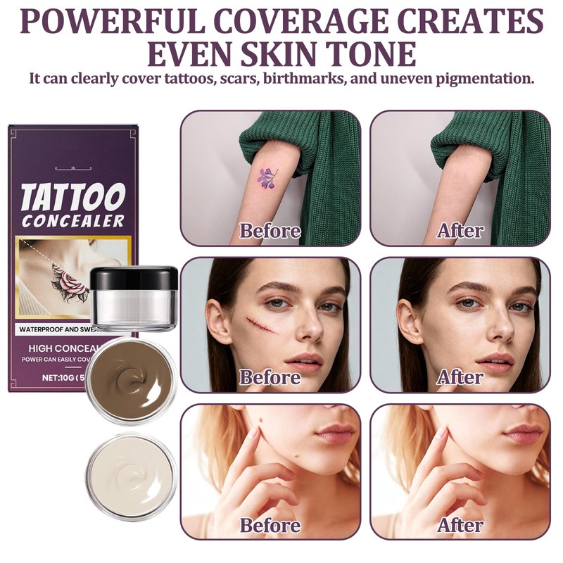 2 Sets Tattoo Cover Waterproof Tattoo Cover Up Makeup, 2